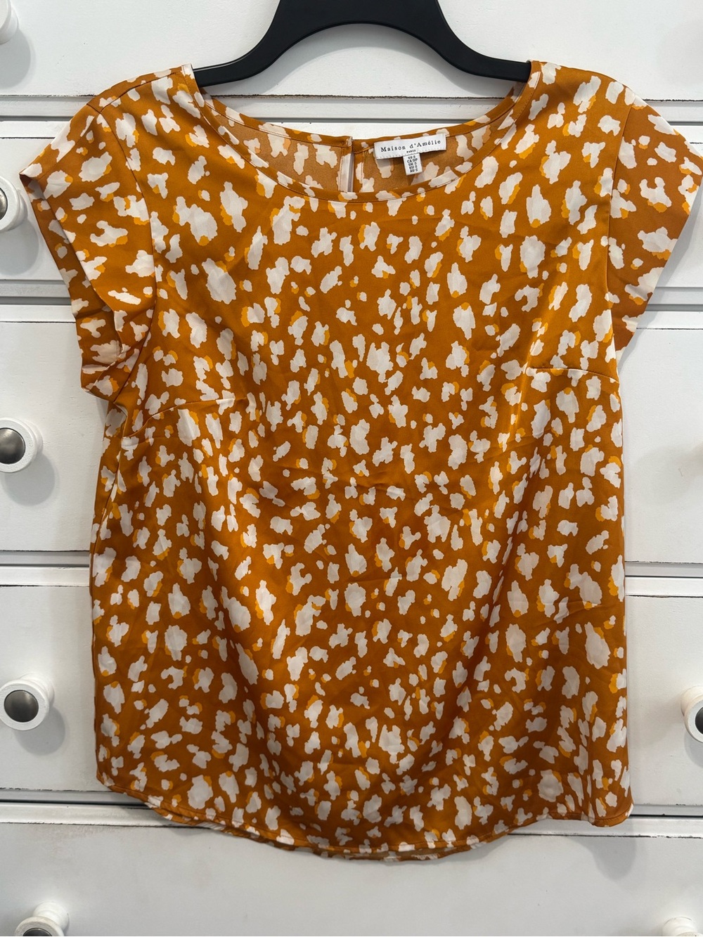 Maison d’Amelie Yellow Print Cap-Sleeve Blouse. Sz S